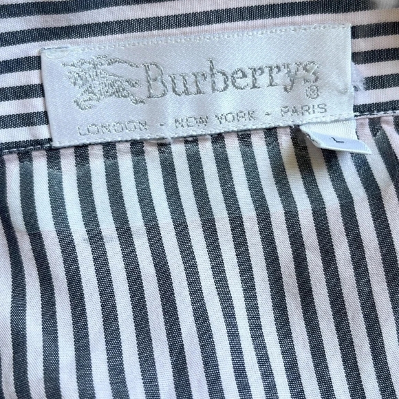 Vintage 90s Burberrys Navy and Nude Striped Blouse Button Front Shirt Large - Picture 12 of 12